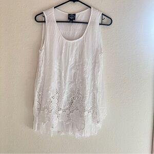 Le Marais Paris White Lace Silk Blend Sleeveless Top Made in Italy Small